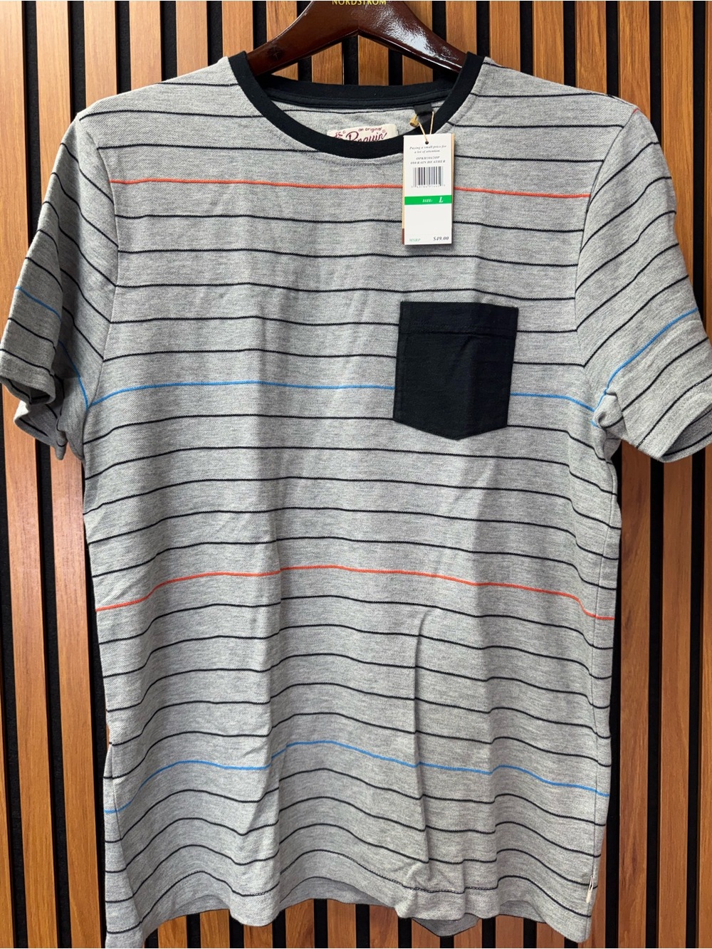 Original Penguin Striped Pocket Tee NWT Men's L Rain Heather